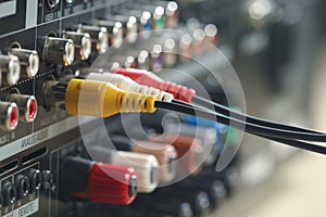 Yellow, red and white audio cables and connectors