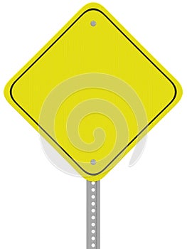 Yellow reflective caution road sign isolated on a white backgrou