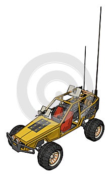 Yellow remote control car, illustration, vector