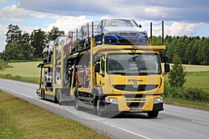 Yellow Renault Premium Car Carrier Transports New Vehicles