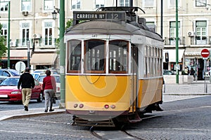 Yellow retro tramway