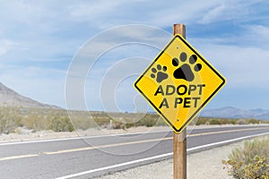 Yellow Rhombus Road Sign for Adopt a Pet