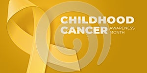 Yellow ribbon on Yellow background with copy space for your text. Childhood Cancer Awareness Month typography. Medical symbol in