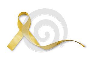 Yellow ribbon for Sarcoma Bone cancer yellow awareness isolated on white background with clipping path photo
