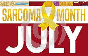 Yellow Ribbon and Tissues Samples Promoting Sarcoma Month in July, Vector Illustration