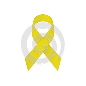 Yellow ribbon on a white background. Symbolic suicide prevention.