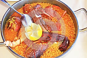 Yellow rice with lobster