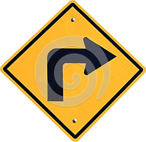 Yellow right turn road sign