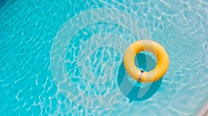 Yellow ring float in swimming pool. concept of relaxation, vacation, summer time. Generative AI