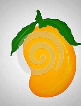 yellow ripe mango flat icon illustration wuth leaf