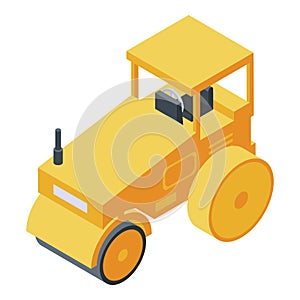 Yellow road roller icon, isometric style