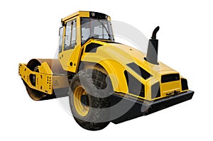 Yellow road roller isolated