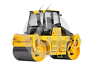 Yellow road roller isolated on white