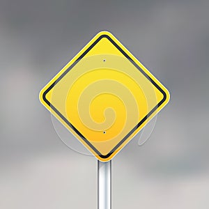 Yellow road sign on gray sky background. Vector illustration