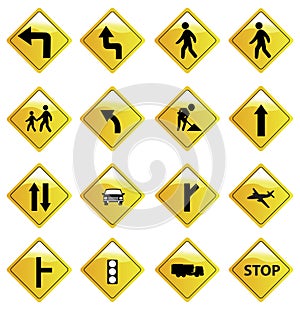 Yellow Road Sign Icons Set