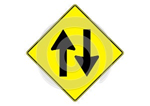 Yellow road sign two way traffic