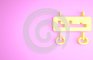 Yellow Road traffic sign. Signpost icon isolated on pink background. Pointer symbol. Isolated street information sign