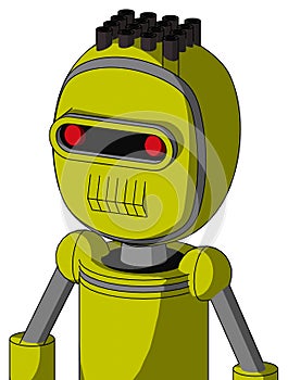 Yellow Robot With Bubble Head And Toothy Mouth And Visor Eye And Pipe Hair