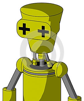 Yellow Robot With Cylinder-Conic Head And Plus Sign Eyes