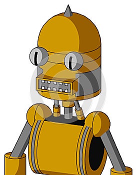 Yellow Robot With Dome Head And Square Mouth And Two Eyes And Spike Tip