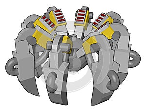 Yellow robot spider, illustration, vector