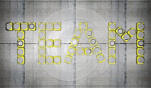 Yellow robots forming team word shape