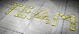 Yellow robots forming team word shape