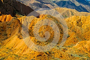 Yellow rock mountains and rock formation valley