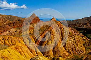 Yellow rock mountains and rock formation valley