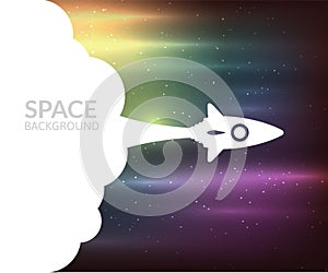 Yellow rocket and white cloud, icon in flat style