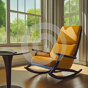 Yellow Rocking Chair in Sunny Window Seat