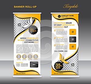 Yellow Roll up banner, stand template, banner design