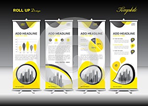Yellow Roll Up Banner template and infographics, stand design
