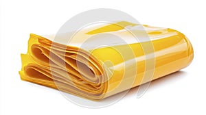 Yellow rolled plastic sheet isolated on white background