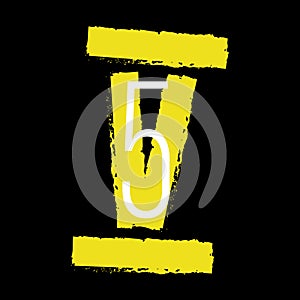 Yellow Roman numeral 5 on black background. Old roman antique alphabet number and font roman alphabet. vector