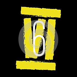 Yellow Roman numeral 6 on black background. Old roman antique alphabet number and font roman alphabet. vector