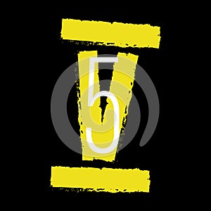Yellow Roman numeral 5 on black background. Old roman antique alphabet number and font roman alphabet. vector photo