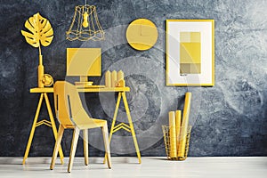 Yellow room concept with workspace