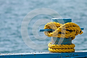 Yellow Rope on Bollard photo