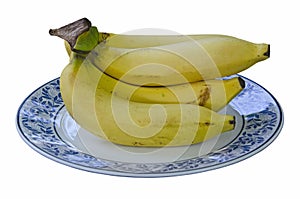 Yellow rope cavendish bananas in ceramic dish