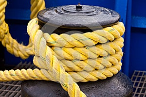 Yellow Rope on Marine Winch Capstan