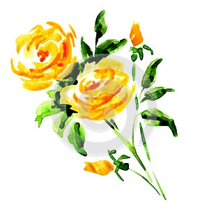 Yellow rose bouquet isolated on white