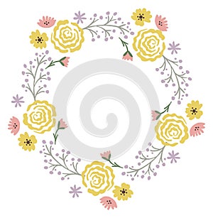 Yellow rose circular ornament. Elegant flower wreath