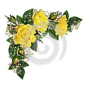 Yellow rose flowers in a corner arrangement