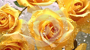 Yellow Rose Flowers Glitter Super Detail. Generative AI