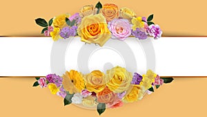 Yellow roses border frame. Yellow flowers banner in Yellow background.