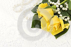 Yellow Roses On Lace Background