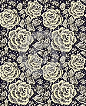 Yellow roses lace seamless pattern.