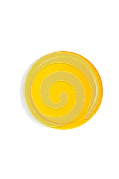 yellow round cap isolated on white background. Top view of yellow plastic lid