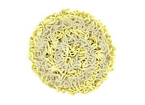 Yellow Round dry instant noodle isolated on white background of file with Clipping Path